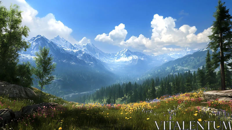 AI ART Alpine Vista with Wildflower Meadow