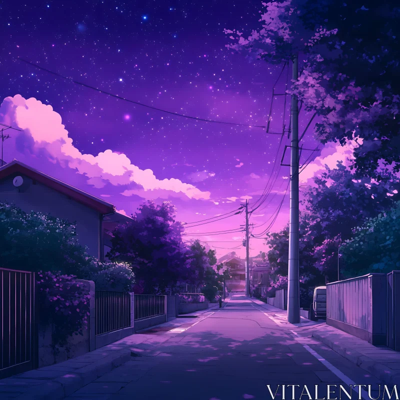 Tranquil Anime Suburban Night AI Image