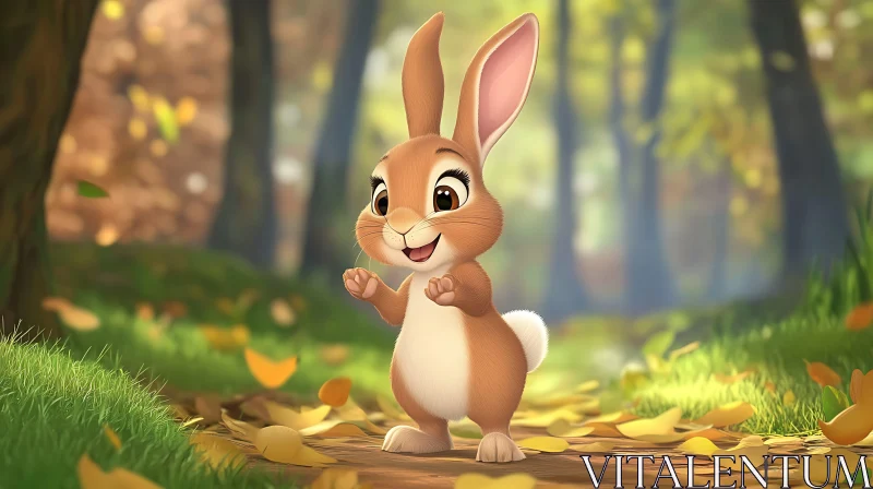 AI ART Cartoon Bunny in Autumn Forest