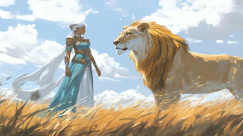 Fantasy Art: Lion and Elegant Lady