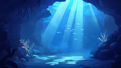 Underwater Cave with Sun Rays