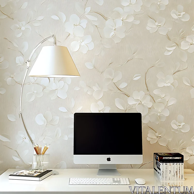 AI ART Modern Minimalist Workspace with Floral Accents