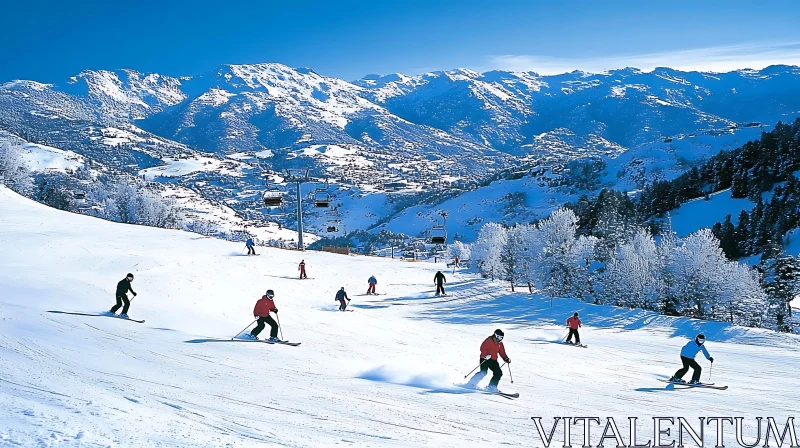 AI ART Skiers on a Mountain Slope
