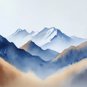 Peaceful Mountain Peaks Watercolor Art