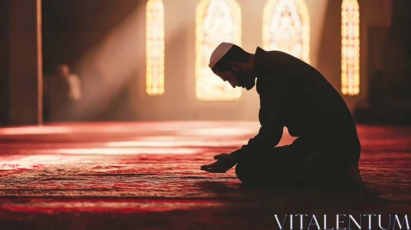 Man in Prayer: Serenity in the Mosque AI Image