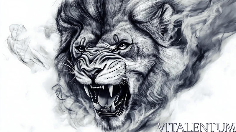 AI ART Monochrome Lion Roar Art