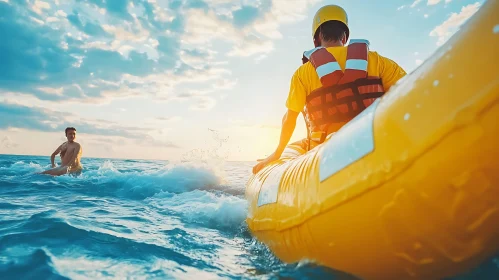 Man on Raft at Sea