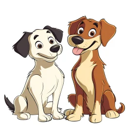 Charming Cartoon Illustration of Two Friendly Dogs