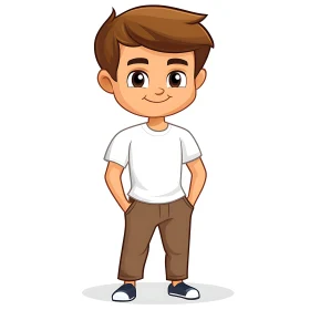 Smiling Cartoon Boy with Brown Hair