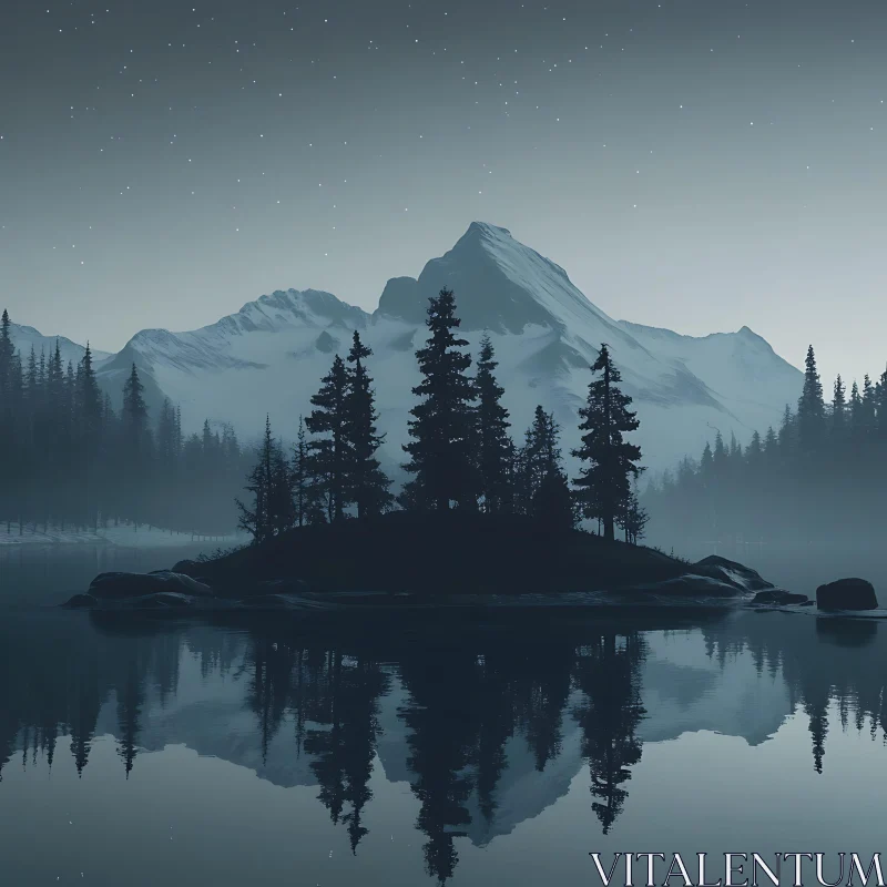 AI ART Still Waters Mountain Scene at Night