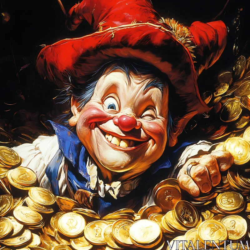 AI ART Gleeful Leprechaun in a Pile of Gold