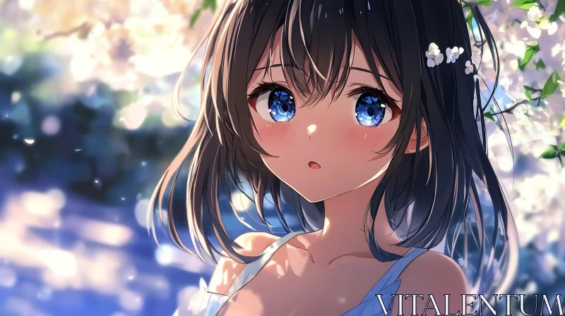 Dreamy Anime Girl Amidst Blossoms AI Image