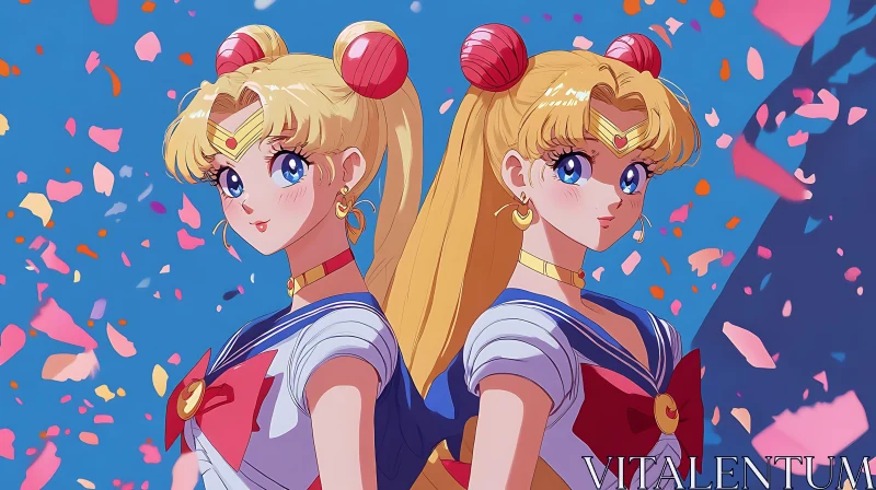 Anime Twins in Sailor Costumes with Blonde Hair & Blue Eyes AI Image