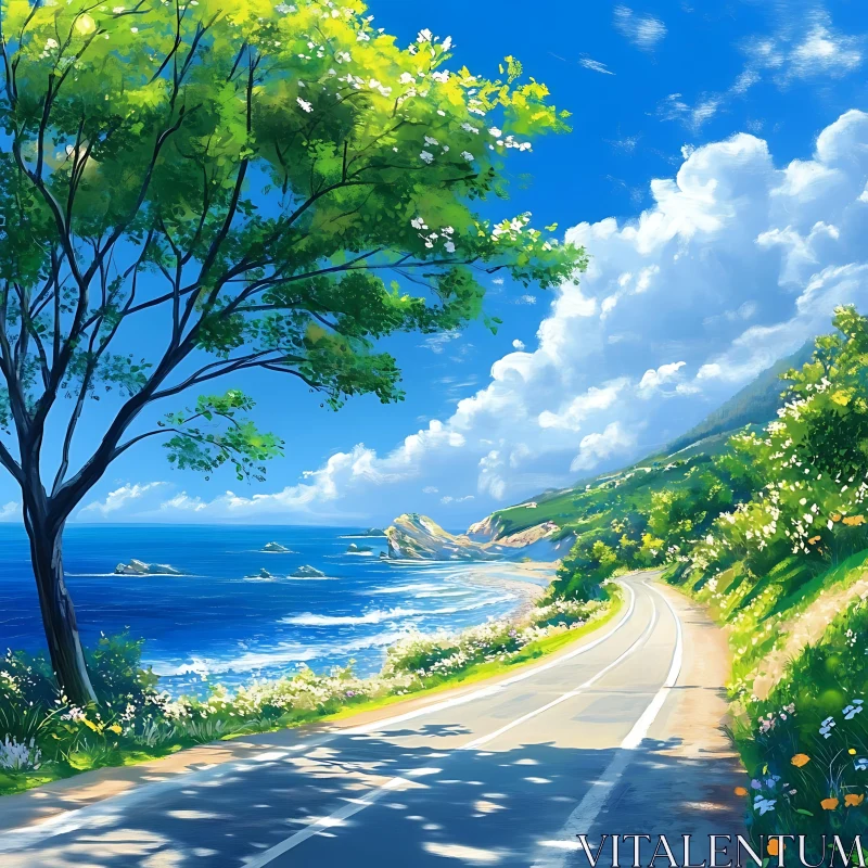 AI ART Scenic Ocean Road on a Sunny Day