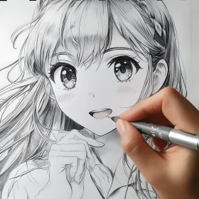 Intricate Manga Girl Illustration in Creation