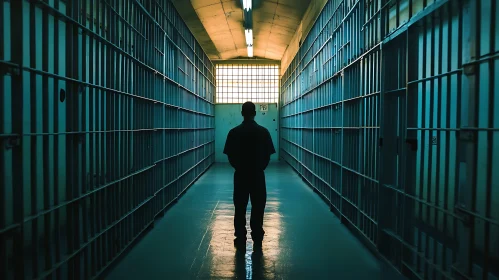 Man's Silhouette in Prison