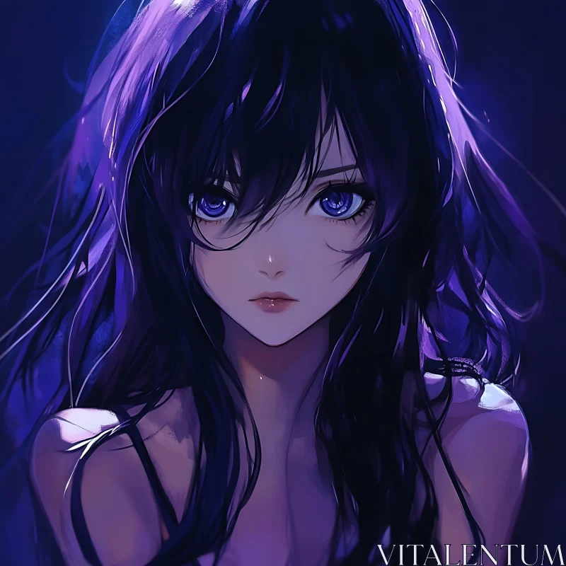 Mystical Anime Girl with Purple Hair and Blue Eyes AI Image