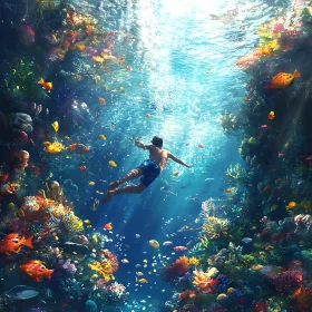 Ocean swimmer in coral garden