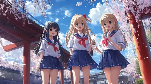 Springtime Schoolgirls in Anime