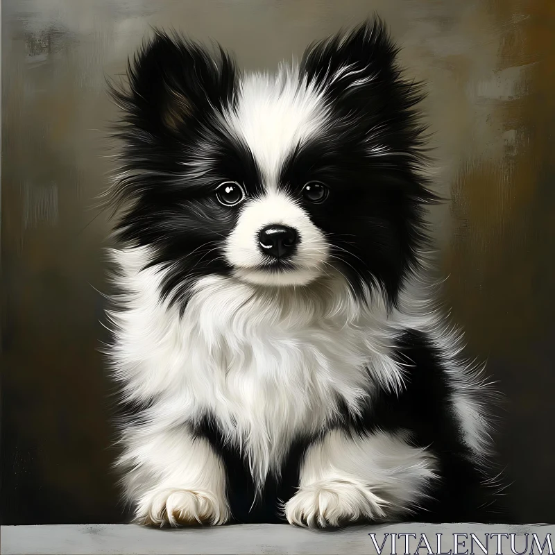 Cute Black and White Puppy with Fluffy Fur AI Image