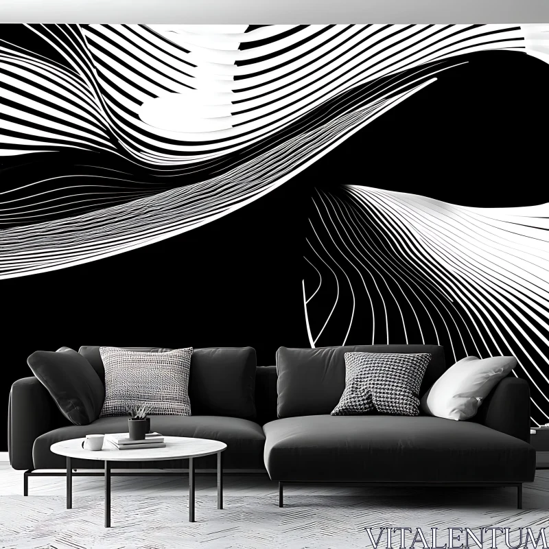 Monochrome Abstract Art in Contemporary Setting AI Image