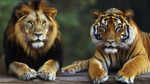 Portrait of Lion and Tiger Together