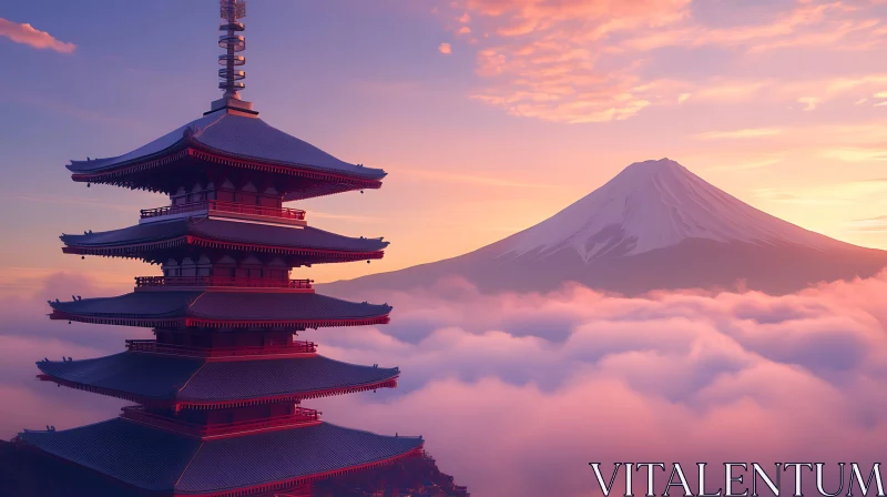 AI ART Japanese Pagoda with Mountain View