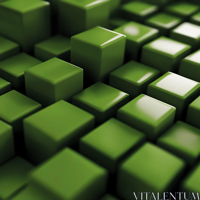 3D Green Cubes Geometric Art AI Image