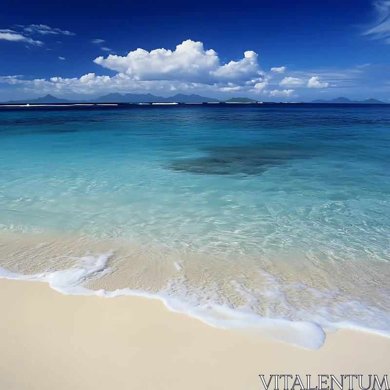 AI ART Peaceful Seascape with Blue Sky and White Sand