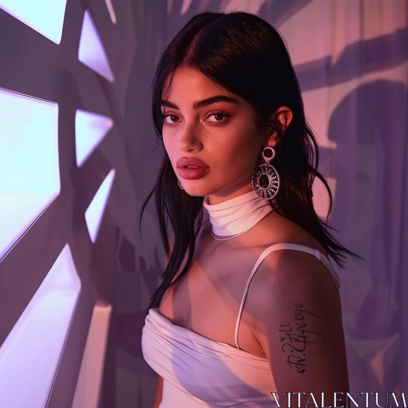 AI ART Elegant Kylie Jenner in White Dress and Stylish Earrings