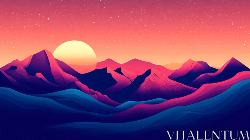 Pastel Mountain Range at Sunset AI Image