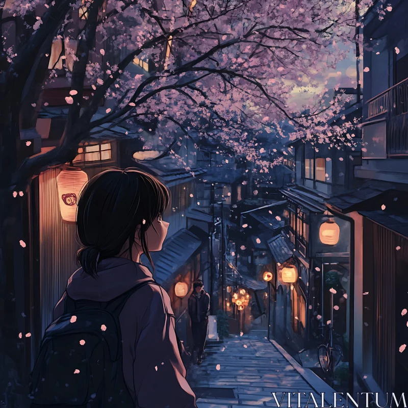 AI ART Evening Anime Scene with Cherry Blossoms