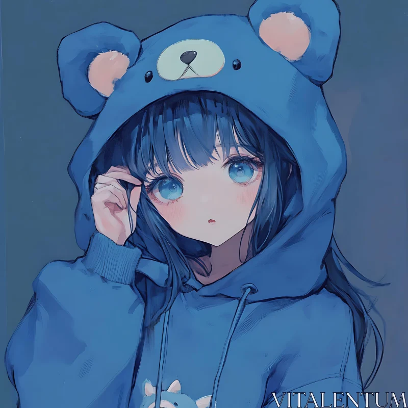 Cute Anime Girl with Bear Ear Hoodie AI Image