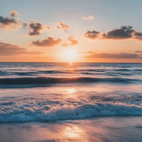 Peaceful Seascape at Sunset with Rolling Waves