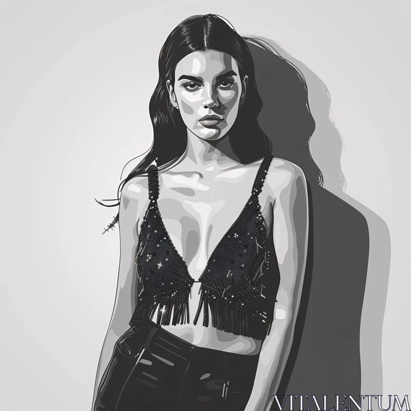 Digital Art of Kendall Jenner in Black Top AI Image