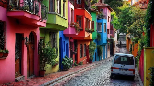 Colorful Urban Street with Lush Plants