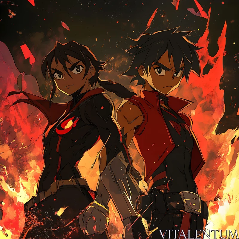 Fiery Anime Duo AI Image