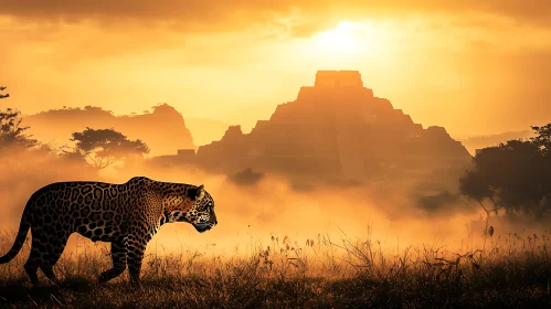 Golden Hour Jaguar and Pyramid Scene