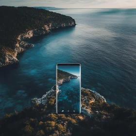 Scenic Seascape Mirrored on Device