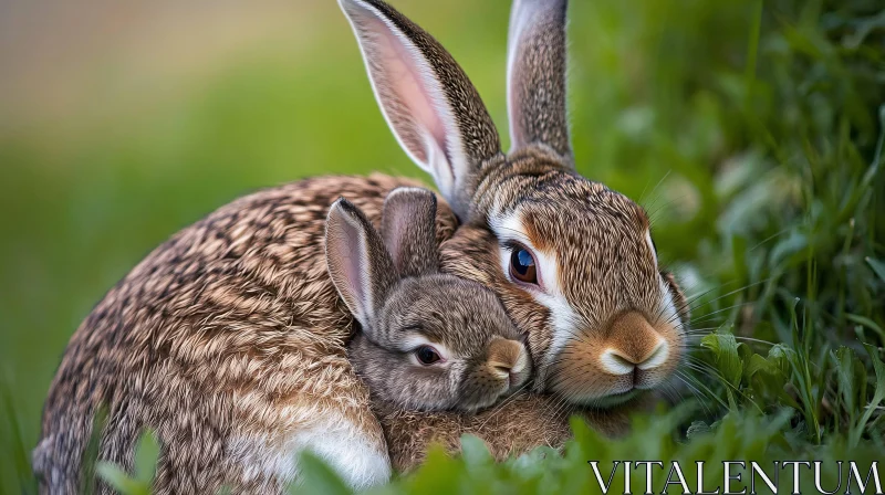 Rabbit Family Portrait in Meadow AI Image