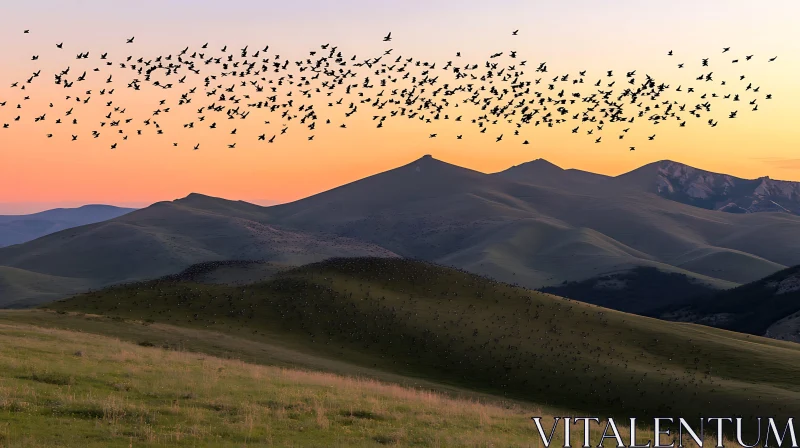 AI ART Sunset Landscape with Birds