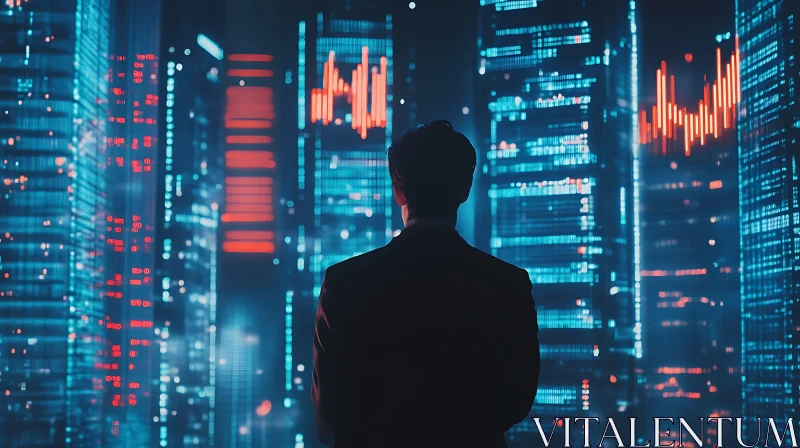 Man in Suit Overlooking City Financial Data AI Image