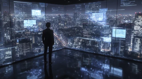 Man Staring at Futuristic Cityscape