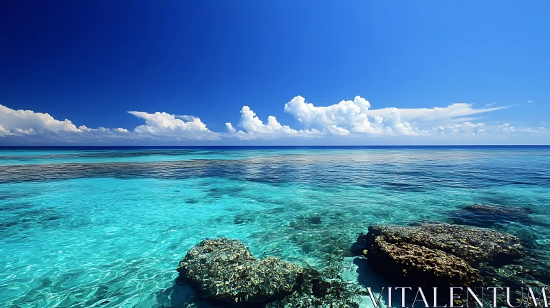 Seascape with Rocks and Blue Sky AI Image