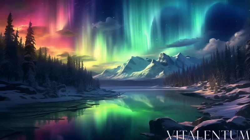 Aurora Borealis Polar Night Wallpaper: Pixel-Art Landscape AI Image