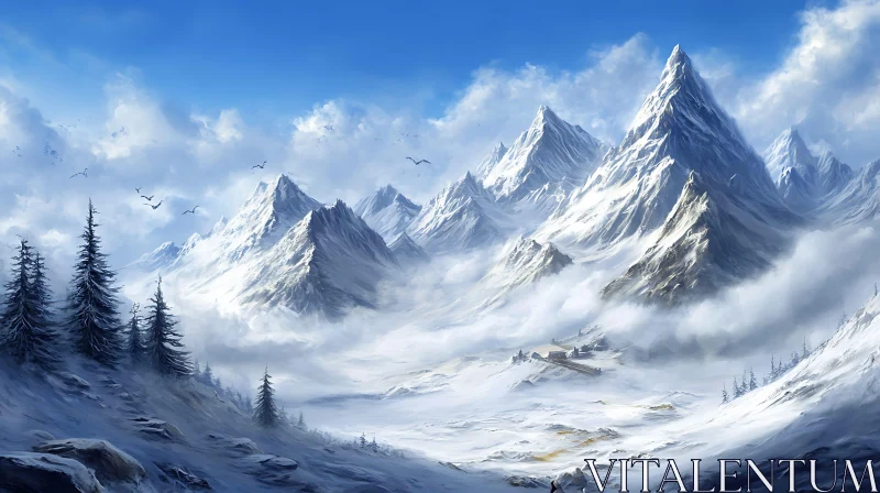 AI ART Snowy Mountain Peaks in Winter