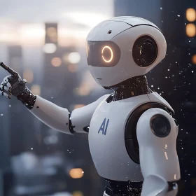 Modern Robot in Urban Setting