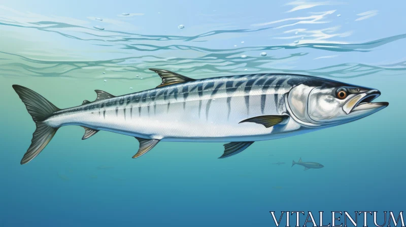 Illustrated Ocean Scene with Striped Mackerel AI Image