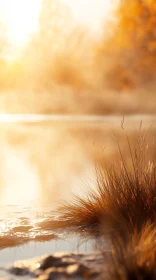 Tranquil Lakeside with Golden Sunlight