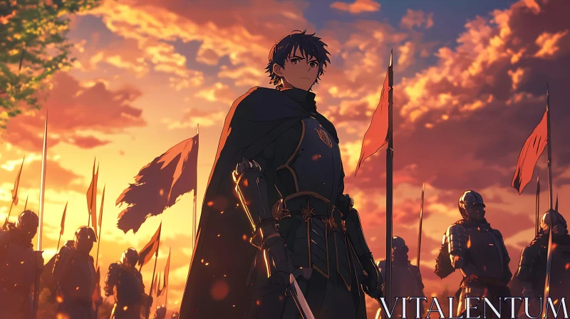 Medieval Knight at Sunset AI Image